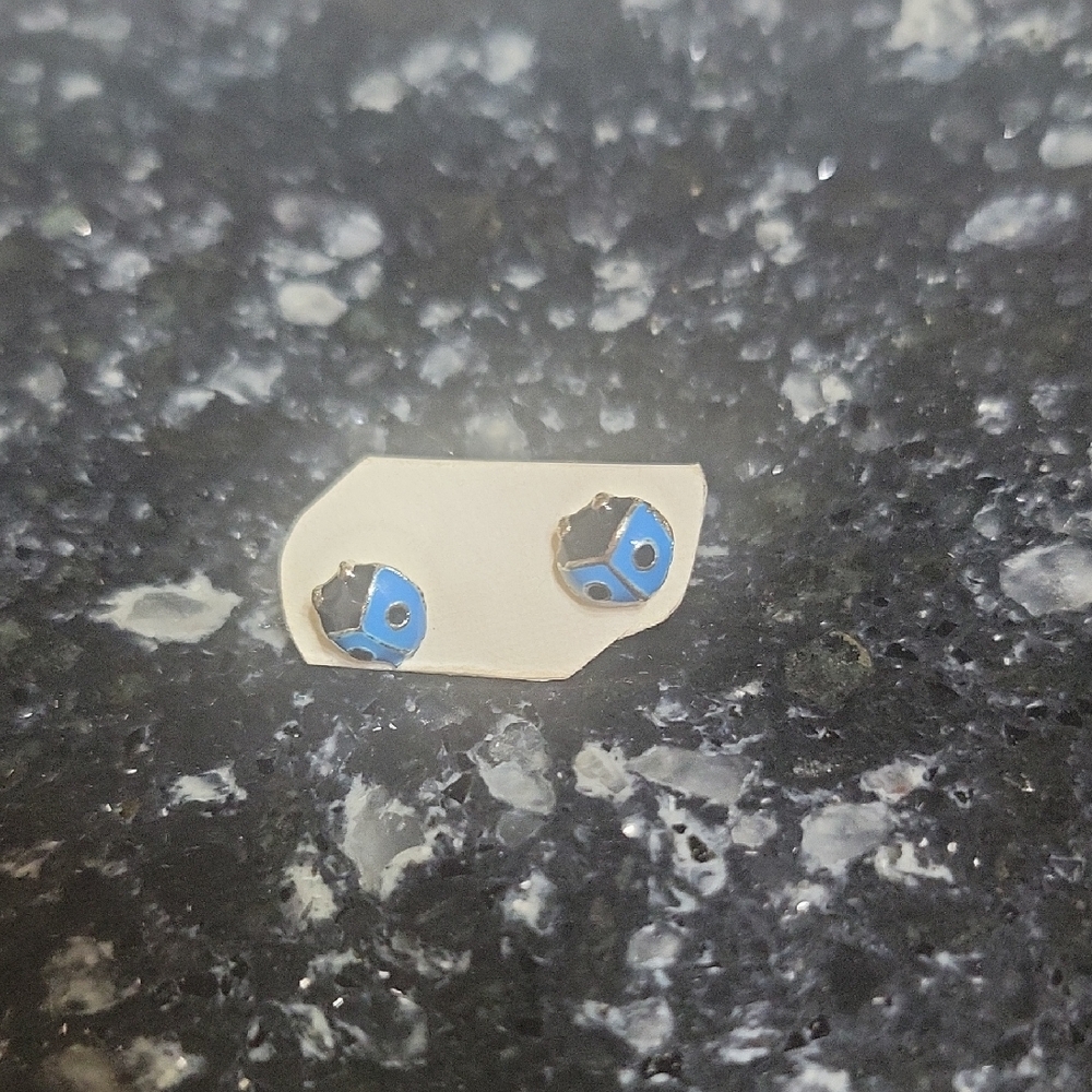 Blue and Black Ladybug Stud Earrings